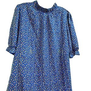 Floral Puff Sleeve Blouse. Ruffle Mock Neck. EUC. Size L